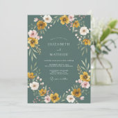 Mosterd Leisteen Wilde Bloemen Bruiloft Kaart (Staand voorkant)