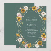 Mosterd Leisteen Wilde Bloemen Bruiloft Kaart (Voorkant / Achterkant)