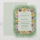 Mosterd Lila Ranunculus Zachte Eucalyptus Bruiloft Kaart (Voorkant / Achterkant)