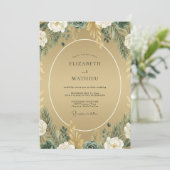 Mosterd Loof Sage Bruiloft Kaart (Staand voorkant)