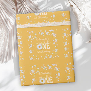 Mosterd Madeliefje Wild One 1e Verjaardag Cadeaupapier