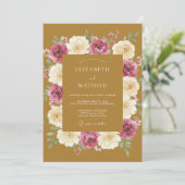 Mosterd Magenta Ranunculus Eucalyptus Bruiloft Kaart (Staand voorkant)
