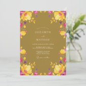 Mosterd Magenta Wilde Bloemen Bruiloft Kaart (Staand voorkant)