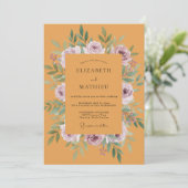 Mosterd Mauve Pioen Huwelijk Kaart (Staand voorkant)