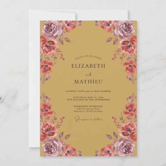 Mosterd Mauve Ranunculus Eucalyptus Bruiloft Kaart (Voorkant)