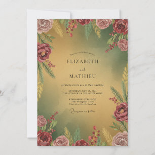 Mosterd Mauve Wilde Bloemen Bruiloft Kaart