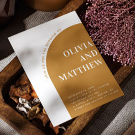 Mosterd moderne typografie boog bruiloft + QR Kaart