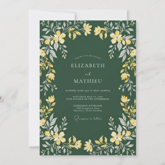 Mosterd Olijf Jasmin Eucalyptus Bruiloft Kaart (Voorkant)