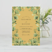 Mosterd Olijf Loof Eucalyptus Bruiloft Kaart (Staand voorkant)