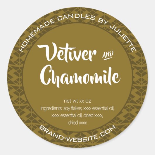 Mosterd Olive Soy Candles Verpakking Aztec Patroon Ronde Sticker (Voorkant)