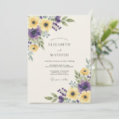 Mosterd Paarse Ranunculus Eucalyptus Bruiloft Kaart (Staand voorkant)