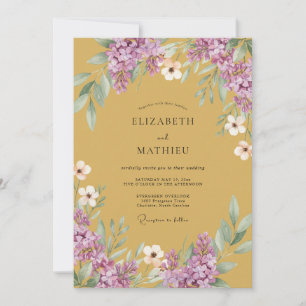 Mosterd Paarse Sering Eucalyptus Bruiloft Kaart