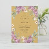 Mosterd Paarse Sering Eucalyptus Bruiloft Kaart (Staand voorkant)