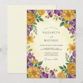 Mosterd Paarse Wilde Bloemen Bruiloft Kaart (Voorkant / Achterkant)