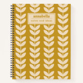 Mosterd Retro Vibe Blad Patroon Monogram Notitieboek (Voorkant)