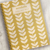 Mosterd Retro Vibe Blad Patroon Monogram Notitieboek