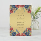 Mosterd Rode Wilde Bloemen Bruiloft Kaart (Staand voorkant)