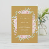 Mosterd Roze Loof Eucalyptus Bruiloft Kaart (Staand voorkant)