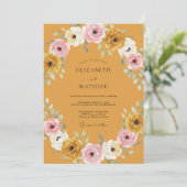 Mosterd Roze Pioen Trouwfeest Kaart (Staand voorkant)