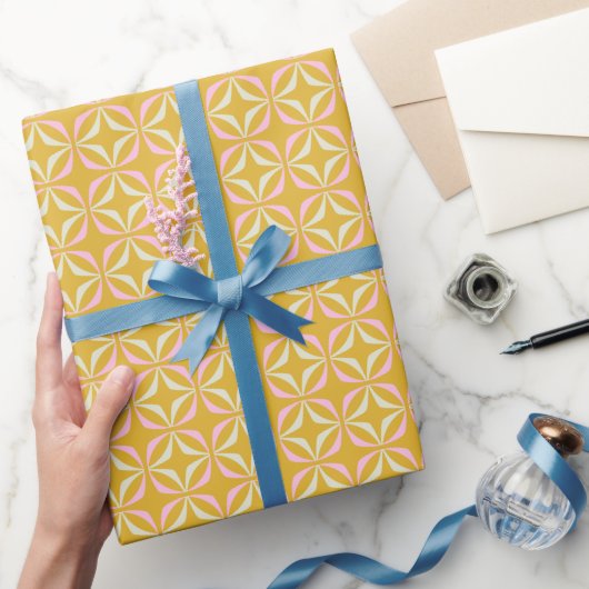Mosterd Roze Retro Geometrisch Patroon Mid Century Cadeaupapier (Geschenken)