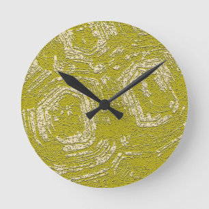 Mosterd Schildpad abstracte print van LeahG Ronde Klok