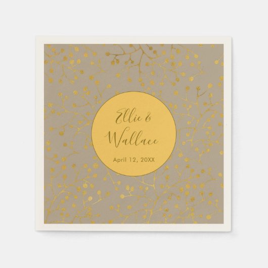 Mosterd Spice Bruiloft Elegant Twig Patroon Servet (Voorkant)