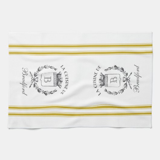 Mosterd stijl Franse zak met aangepaste naam Theedoek (Horizontaal)