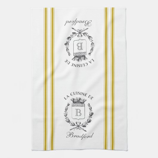 Mosterd stijl Franse zak met aangepaste naam Theedoek (Verticaal)