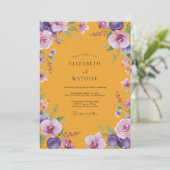 Mosterd Stof Lilac Bloemblad Bruiloft Kaart (Staand voorkant)
