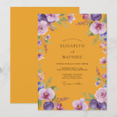 Mosterd Stof Lilac Bloemblad Bruiloft Kaart (Voorkant / Achterkant)