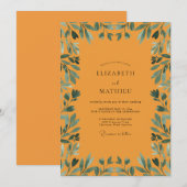 Mosterd Teal Loof Eucalyptus Bruiloft Kaart (Voorkant / Achterkant)