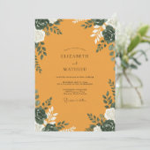 Mosterd Teal Loofwerk Grijs Eucalyptus Bruiloft Kaart (Staand voorkant)