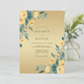 Mosterd Teal Ranunculus Eucalyptus Bruiloft Kaart (Staand voorkant)