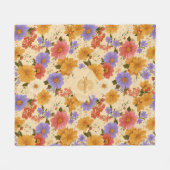 Mosterd Terracotta Blau Wilde Bloem Fleece Deken (Voorkant (Horizontaal))