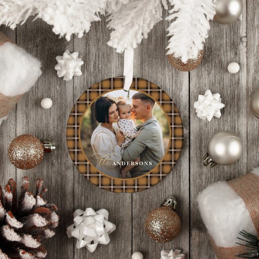 Mosterd traditionele tartan gepersonaliseerde kers keramisch ornament