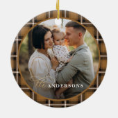 Mosterd traditionele tartan gepersonaliseerde kers keramisch ornament (Achterkant)