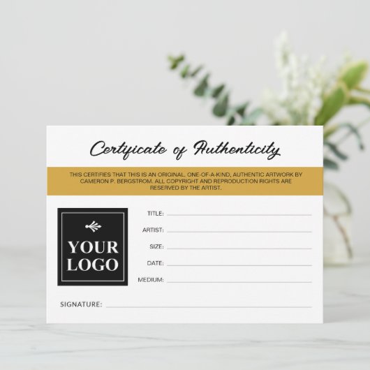 Mosterd Uw Logo Certificaat van Echtheid (Staand voorkant)
