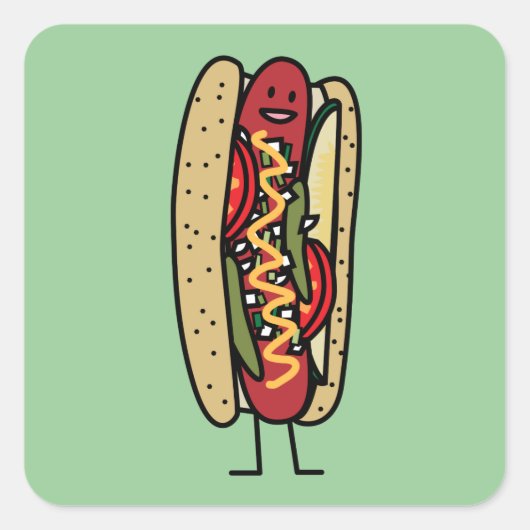 Mosterd van het de papaverbroodje van de Hotdog Vierkante Sticker (Voorkant)