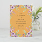 Mosterd Violet Ranunculus Eucalyptus Bruiloft Kaart (Staand voorkant)