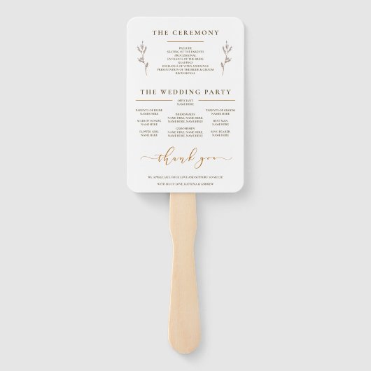 Mosterd Waterverf Floral Wedding Programme Fans Handwaaier (Achterkant)