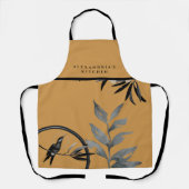 Mosterd Waterverf Leaves + Jouw naam Kitchen Schort (Voorkant)