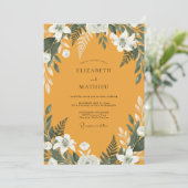 Mosterd Witte Magnolia Bruiloft Kaart (Staand voorkant)