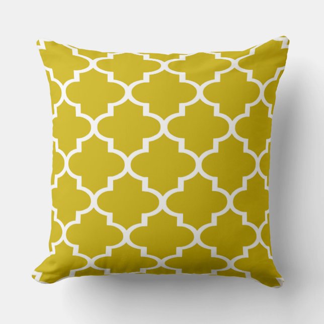 Mosterd Witte Quatrefoil Lattice Kussen (Voorkant)