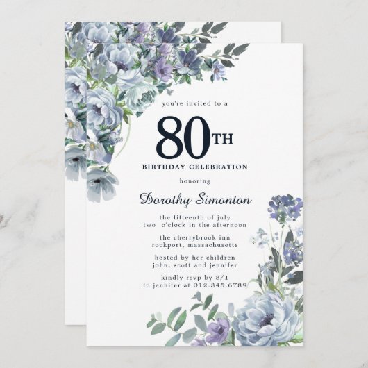 mosterdblauw 80e verjaardag kaart