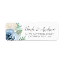 Mosterdblauw Waterverf Floral Return Address