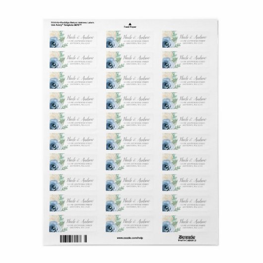 Mosterdblauw Waterverf Floral Return Address Etiket (Full Sheet)