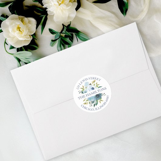 Mosterdblauw Waterverf Floral Return Address Ronde Sticker