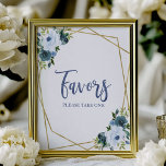 Mosterdblauwe goudWaterverf Floral Favors Sign Poster<br><div class="desc">Mosterdblauw Waterverf Floral Favors Sign</div>