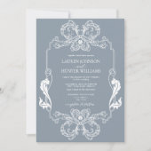 mosterdblauwe lijn Kunstmonogram bruiloft Kaart (Voorkant)