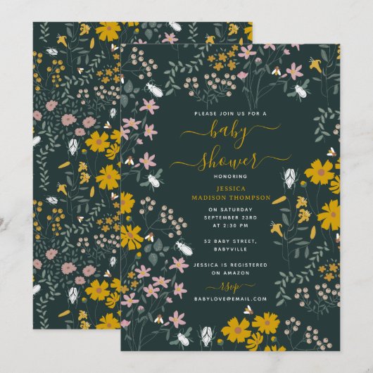 Mosterdbloem Boheemse wilde bloemen Baby shower Kaart (Voorkant / Achterkant)